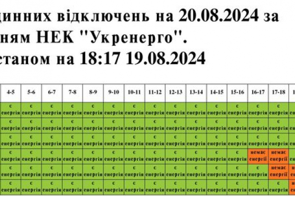 Графіки вимкнень електроенергії на Львівщині 20 серпня