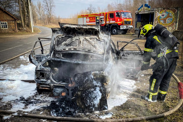 На Львівщині посеред дороги загорілося авто 